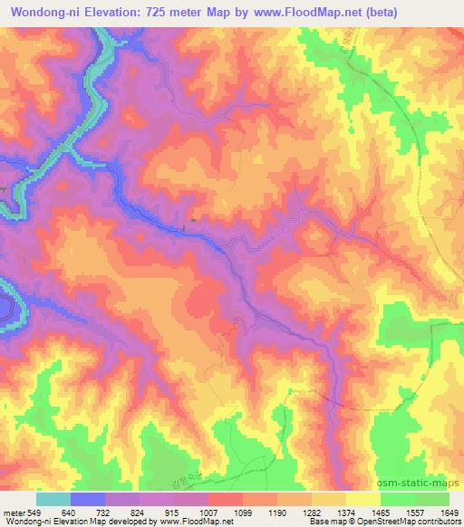 Wondong-ni,North Korea Elevation Map