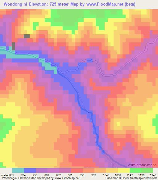 Wondong-ni,North Korea Elevation Map