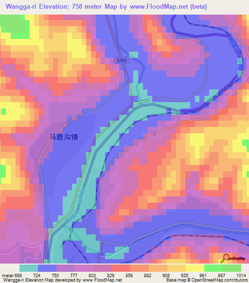 Wangga-ri,North Korea Elevation Map