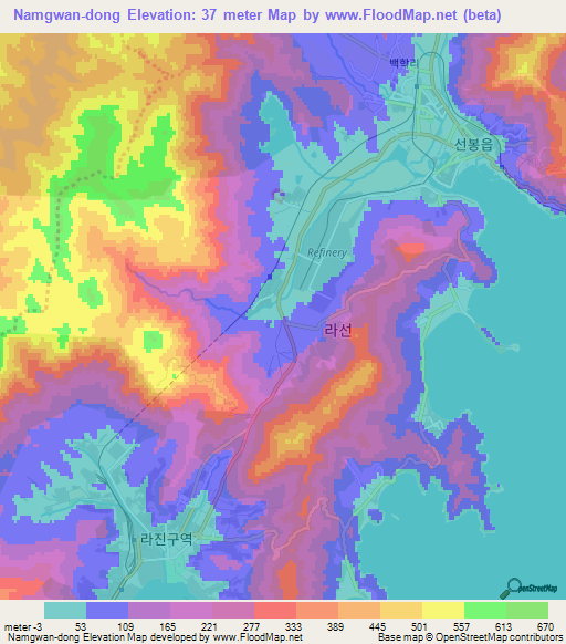 Namgwan-dong,North Korea Elevation Map