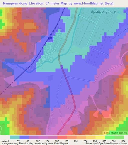 Namgwan-dong,North Korea Elevation Map