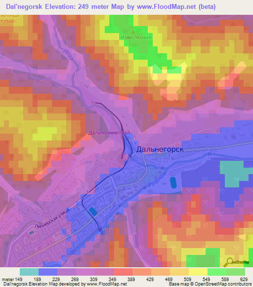 Dal'negorsk,Russia Elevation Map