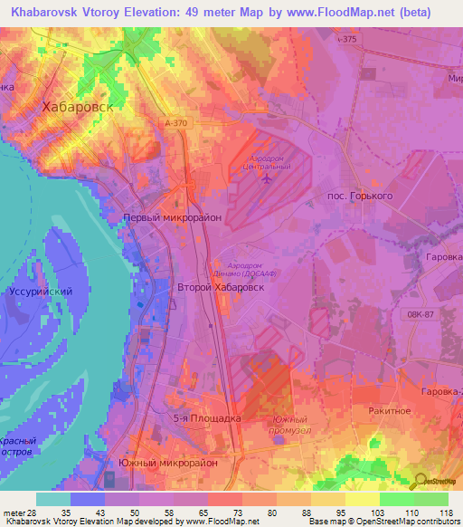 Khabarovsk Vtoroy,Russia Elevation Map