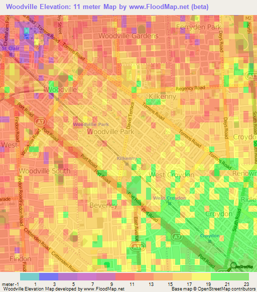 Woodville,Australia Elevation Map