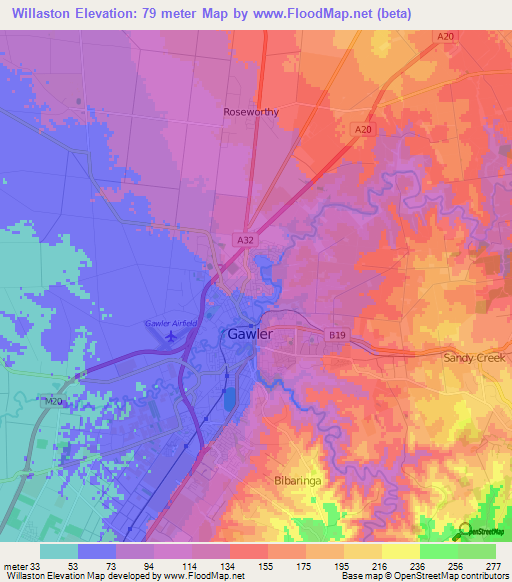 Willaston,Australia Elevation Map
