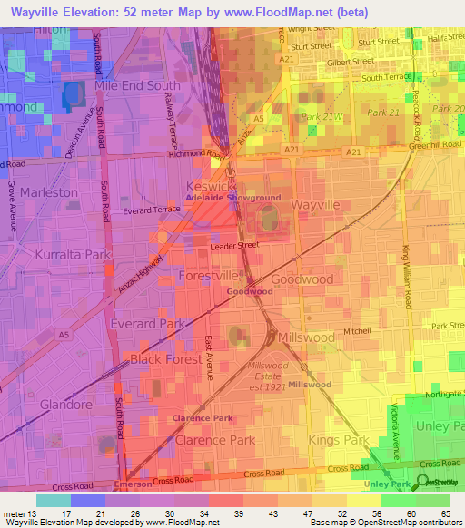 Wayville,Australia Elevation Map