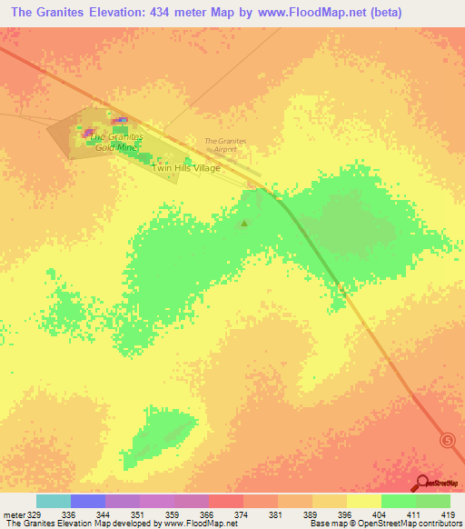 The Granites,Australia Elevation Map