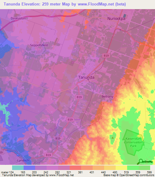 Tanunda,Australia Elevation Map