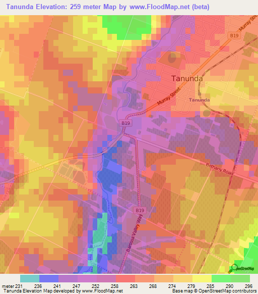 Tanunda,Australia Elevation Map