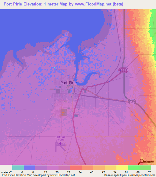 Port Pirie,Australia Elevation Map