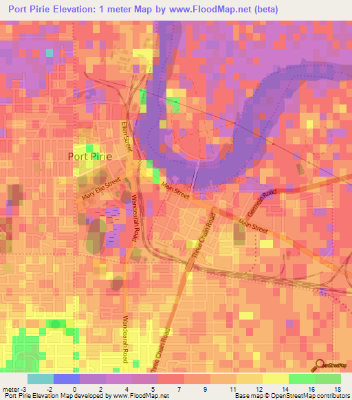 Port Pirie,Australia Elevation Map