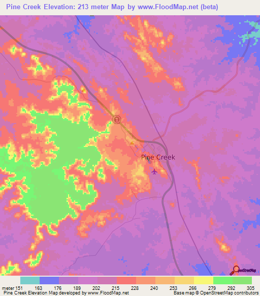 Pine Creek,Australia Elevation Map