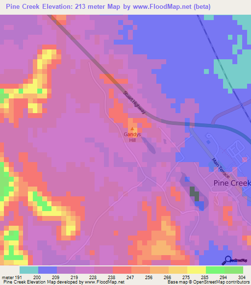 Pine Creek,Australia Elevation Map