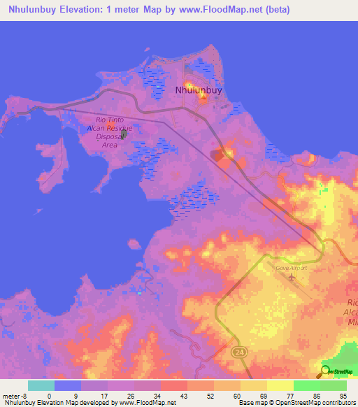 Nhulunbuy,Australia Elevation Map