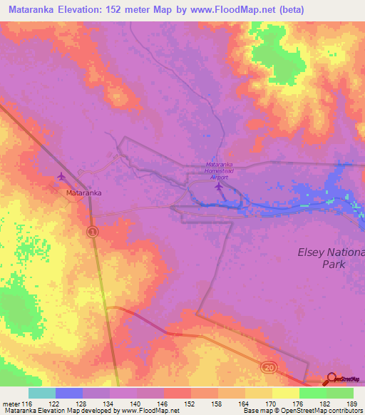 Mataranka,Australia Elevation Map