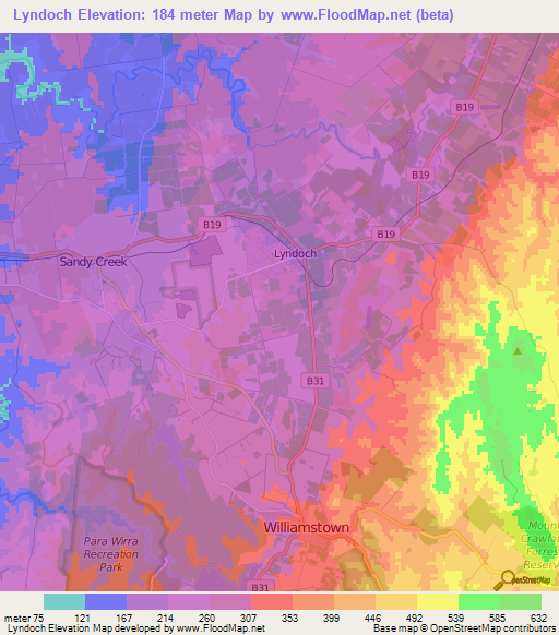 Lyndoch,Australia Elevation Map