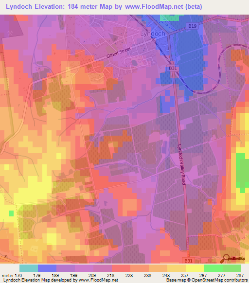 Lyndoch,Australia Elevation Map