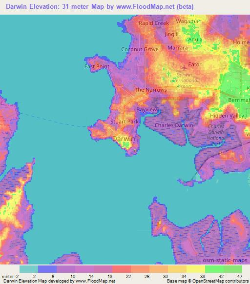 Darwin,Australia Elevation Map