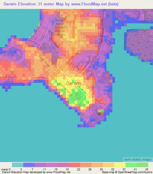 Darwin,Australia Elevation Map