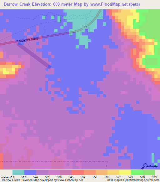 Barrow Creek,Australia Elevation Map