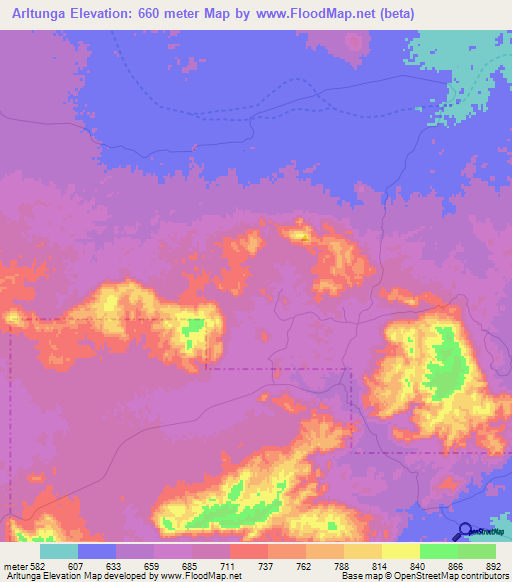 Arltunga,Australia Elevation Map