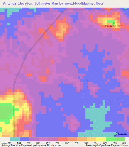 Arltunga,Australia Elevation Map