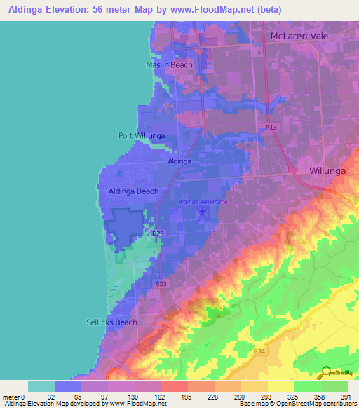 Aldinga,Australia Elevation Map