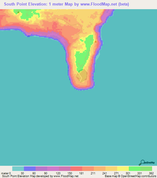 South Point,Christmas Island Elevation Map