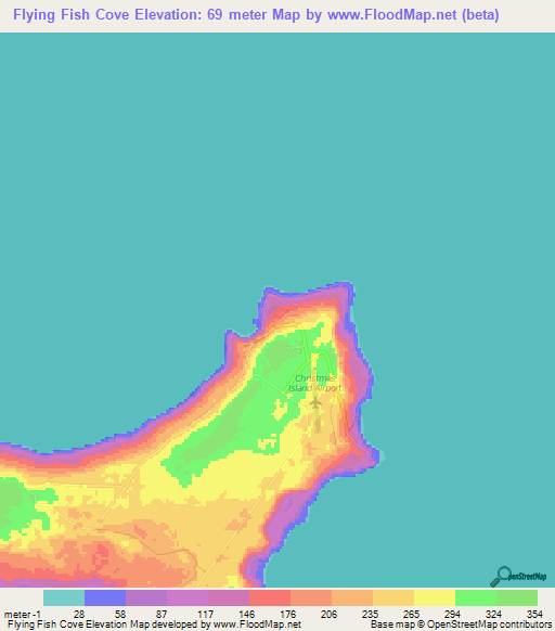 Flying Fish Cove,Christmas Island Elevation Map