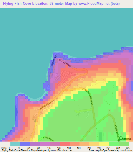 Flying Fish Cove,Christmas Island Elevation Map