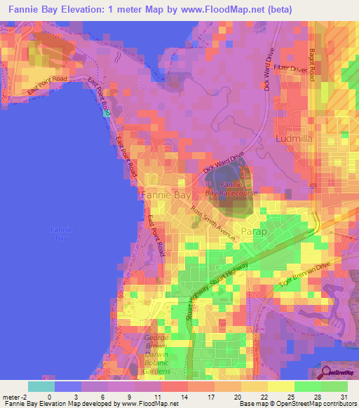 Fannie Bay,Australia Elevation Map