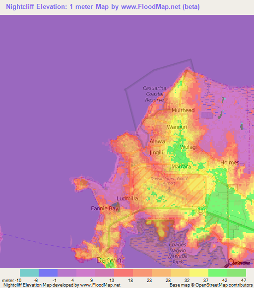 Nightcliff,Australia Elevation Map