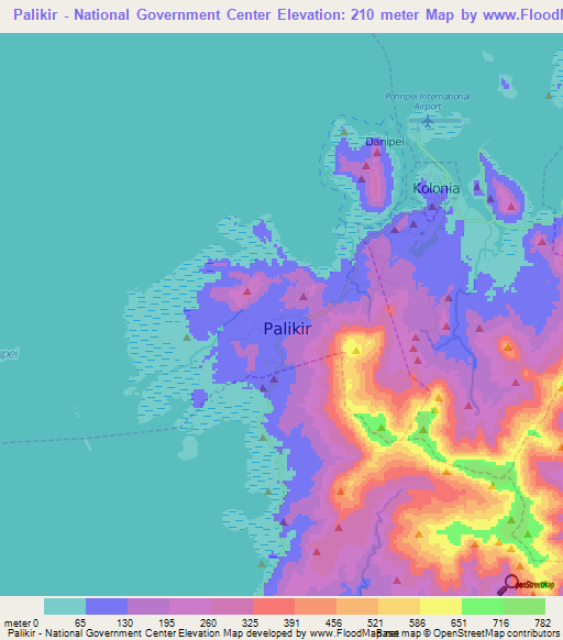 Palikir - National Government Center,Micronesia Elevation Map