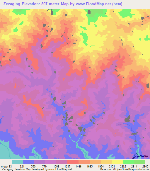 Zezaging,Papua New Guinea Elevation Map