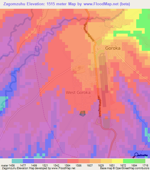 Zagomzuhu,Papua New Guinea Elevation Map