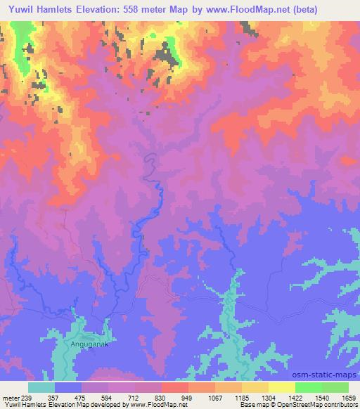 Yuwil Hamlets,Papua New Guinea Elevation Map