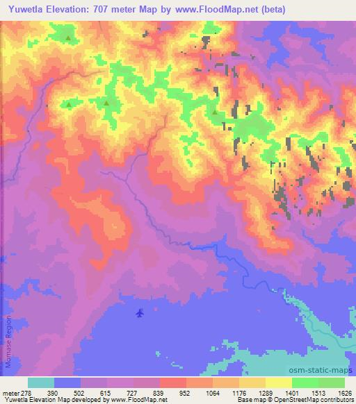 Yuwetla,Papua New Guinea Elevation Map