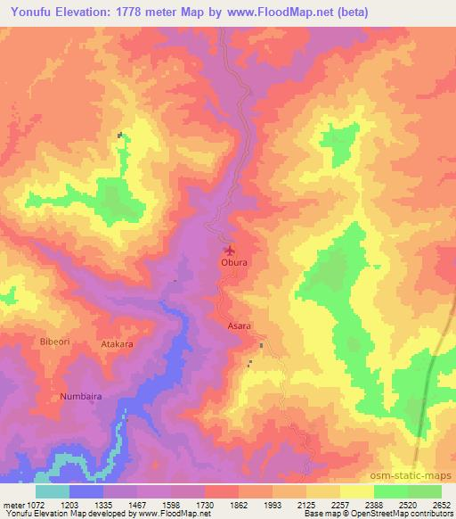 Yonufu,Papua New Guinea Elevation Map