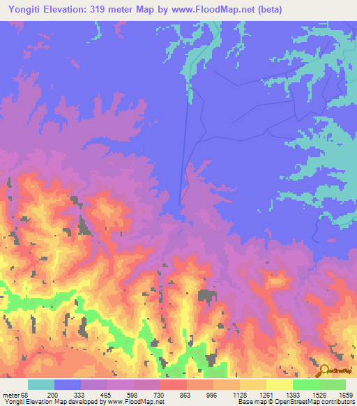 Yongiti,Papua New Guinea Elevation Map