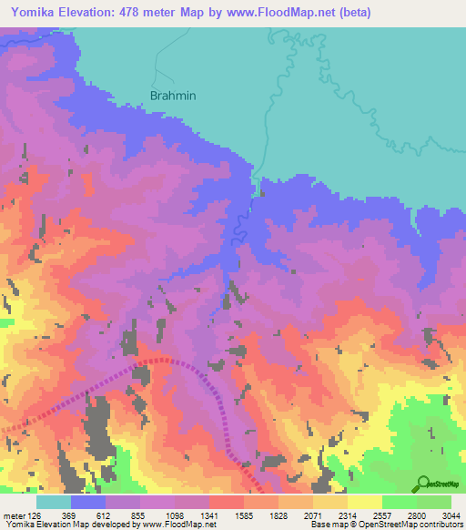 Yomika,Papua New Guinea Elevation Map