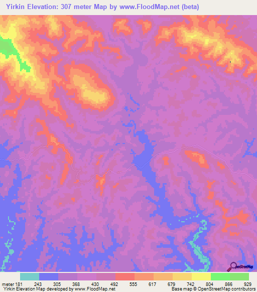 Yirkin,Papua New Guinea Elevation Map