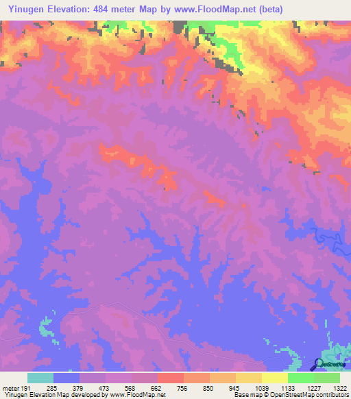 Yinugen,Papua New Guinea Elevation Map