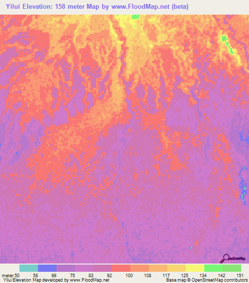 Yilui,Papua New Guinea Elevation Map