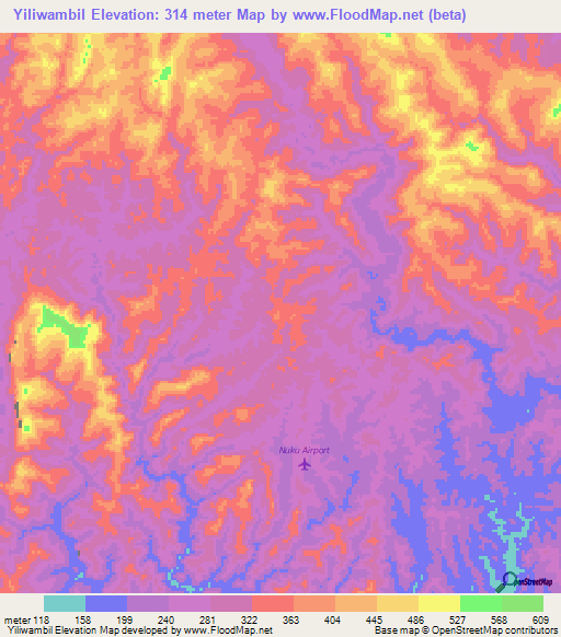 Yiliwambil,Papua New Guinea Elevation Map