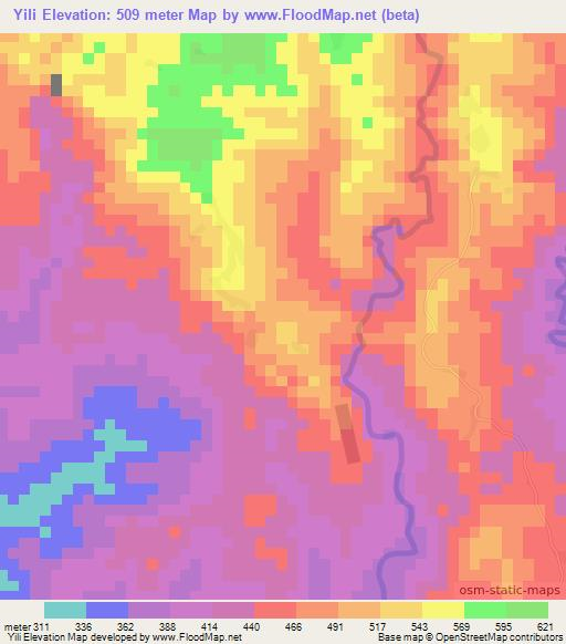 Yili,Papua New Guinea Elevation Map