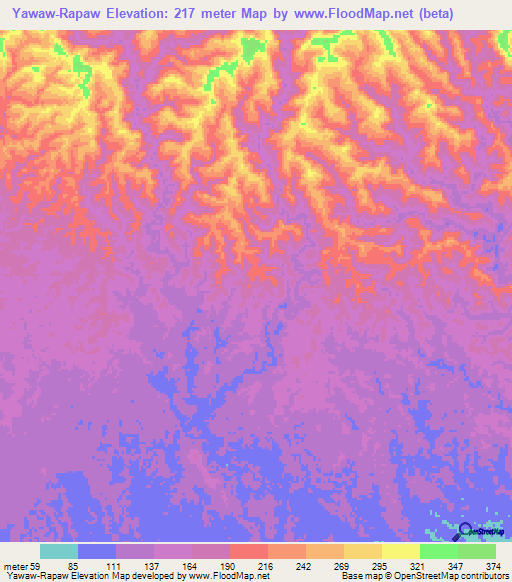 Yawaw-Rapaw,Papua New Guinea Elevation Map