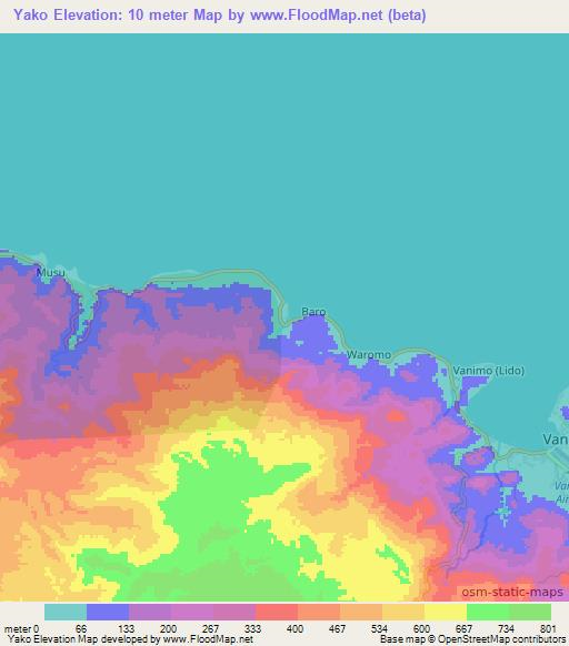 Yako,Papua New Guinea Elevation Map