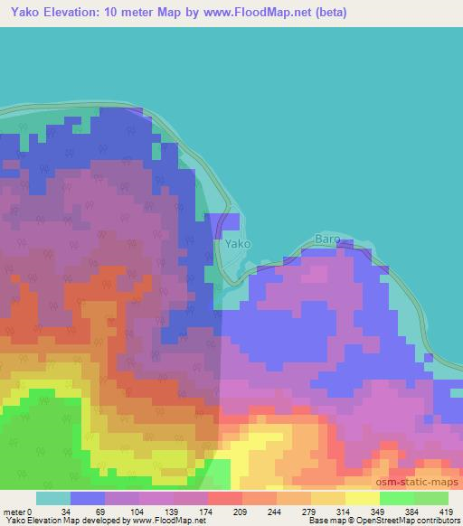 Yako,Papua New Guinea Elevation Map