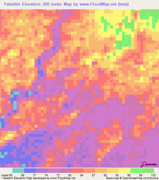 Yakeltim,Papua New Guinea Elevation Map