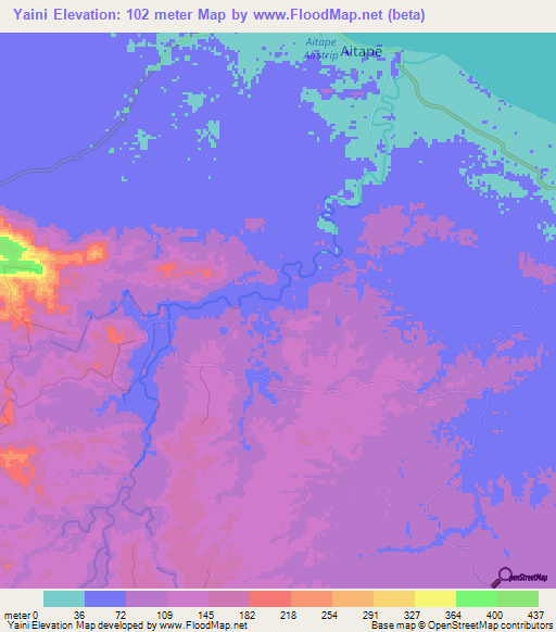 Yaini,Papua New Guinea Elevation Map